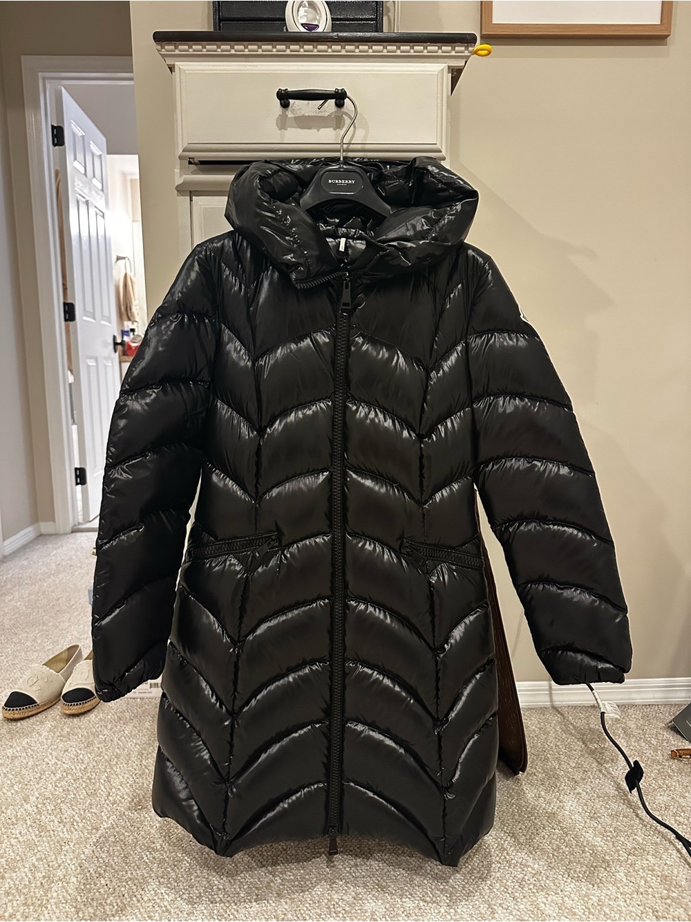 Moncler Black Quilted Long Puffer Coat with Hood
